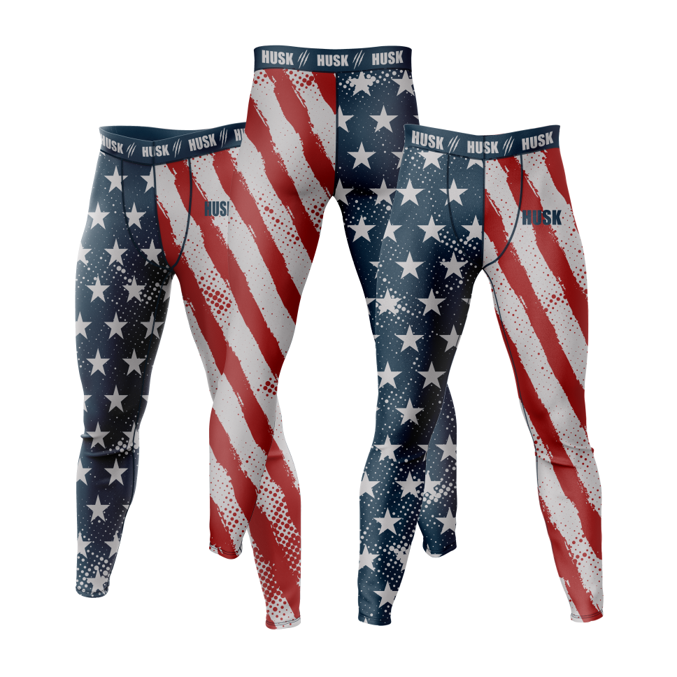 HUSK Men's Compression Leggings - USA Flag Compression Pants