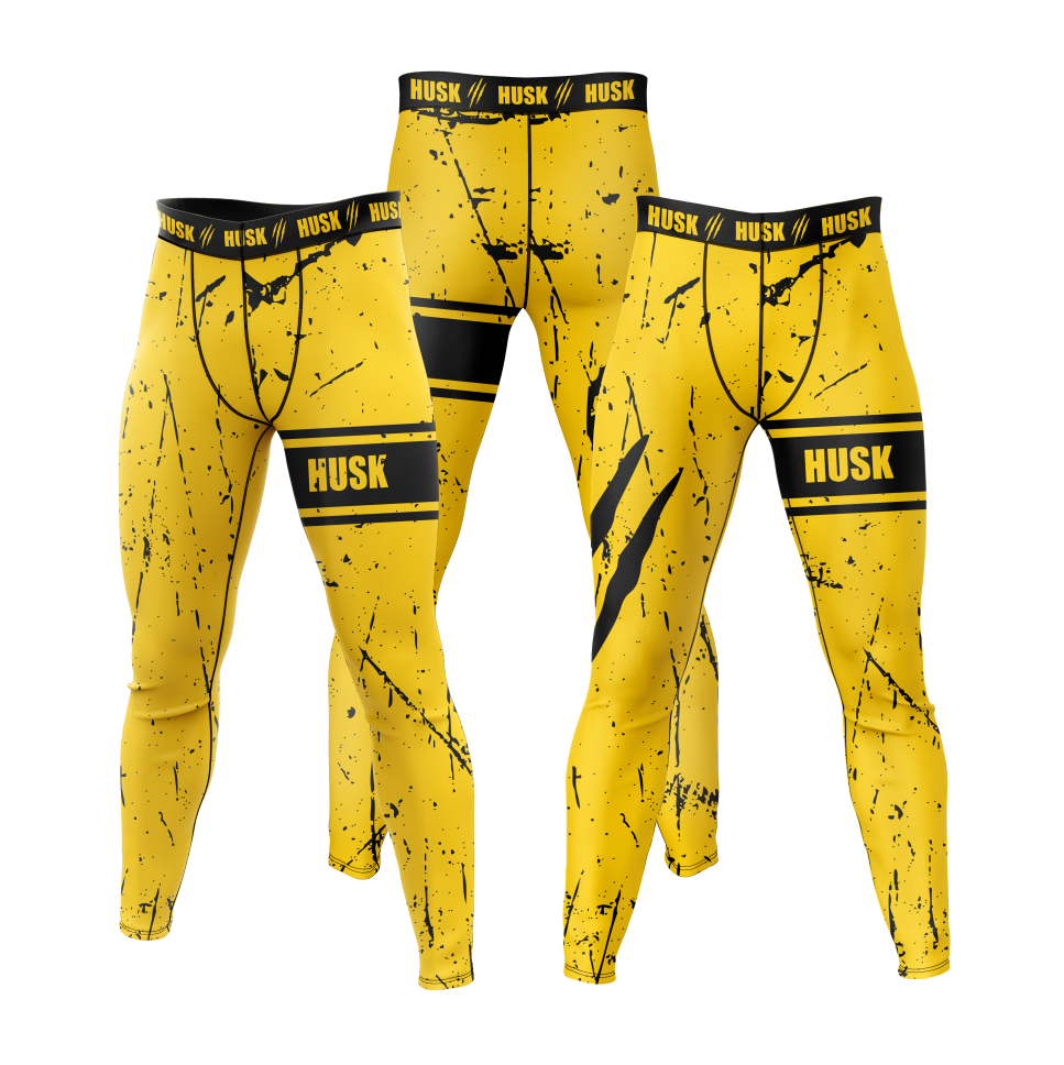 HUSK Men's Compression Leggings - Yellow Slash Compression Pants