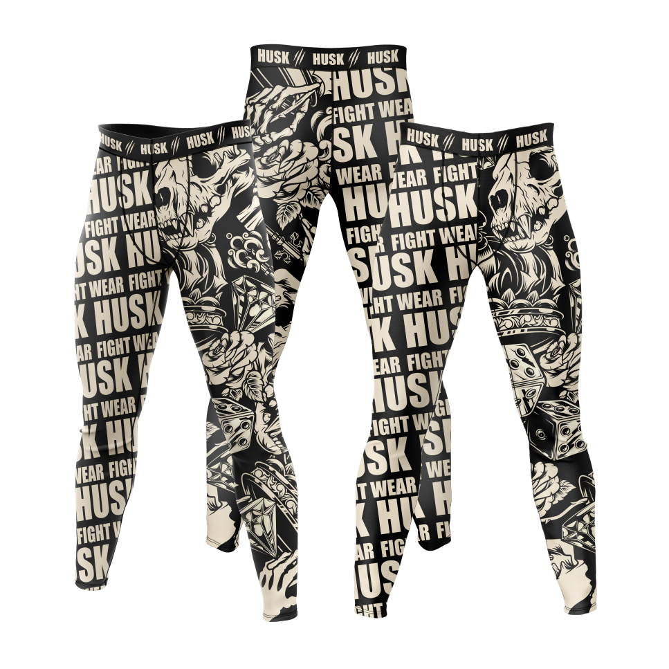 HUSK Men's Compression Leggings - Tattoo Skull Fight Wear